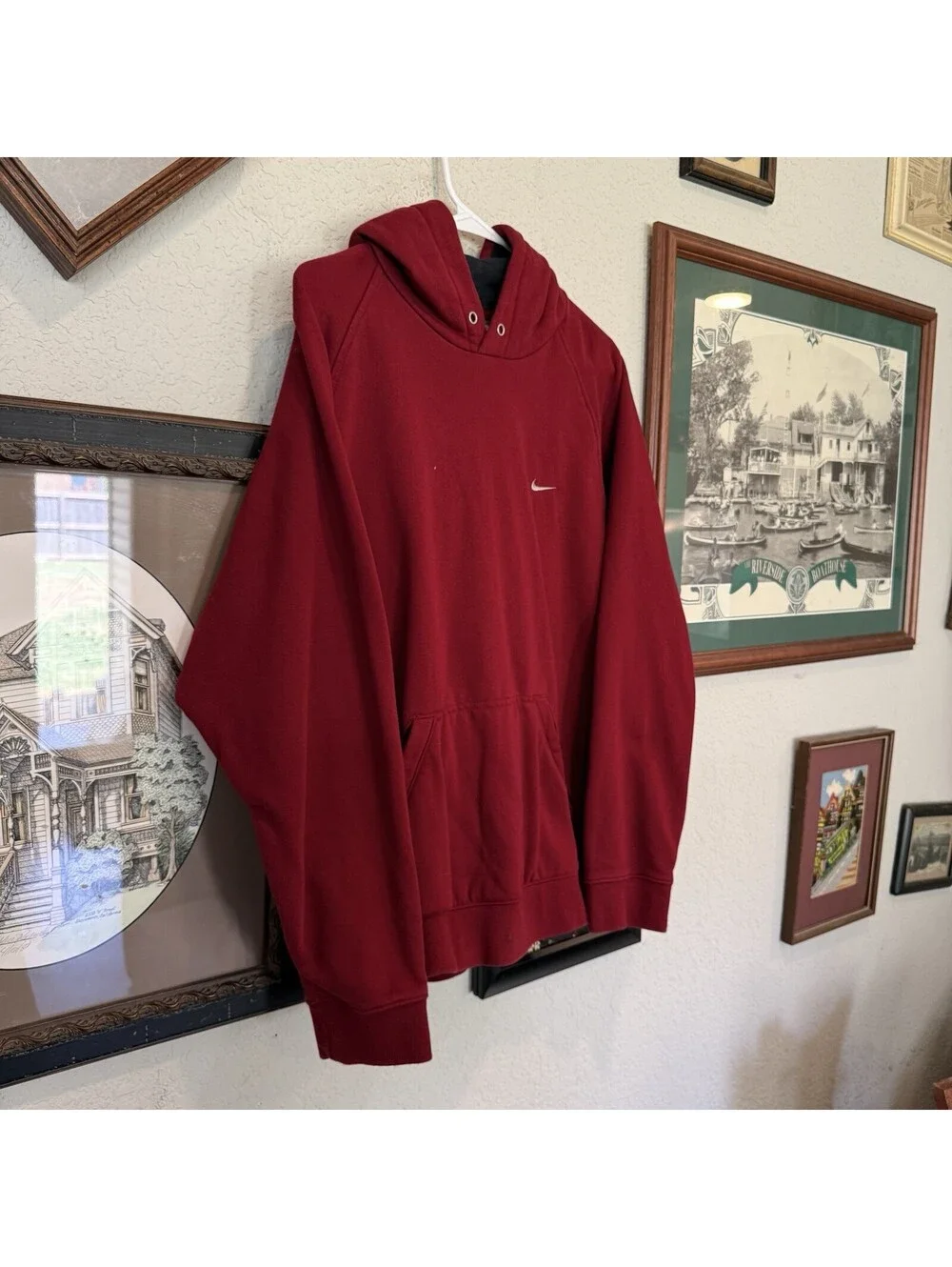 Vintage 90s/00s RARE Nike Embroidered Swoosh Pullover Red Hoodie Size Mens Large